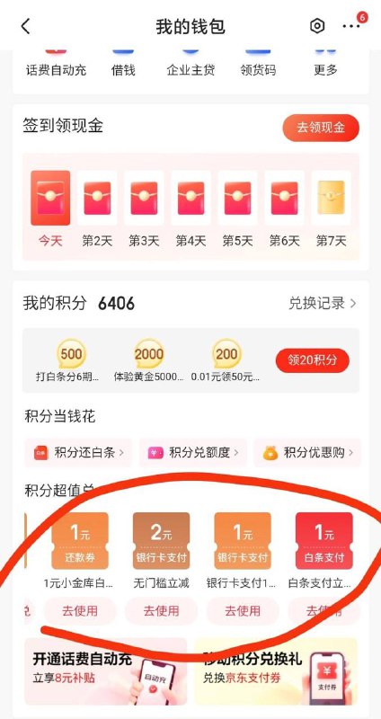 小金库还白条1元，支付券等京东app-我的-我的钱包 下拉